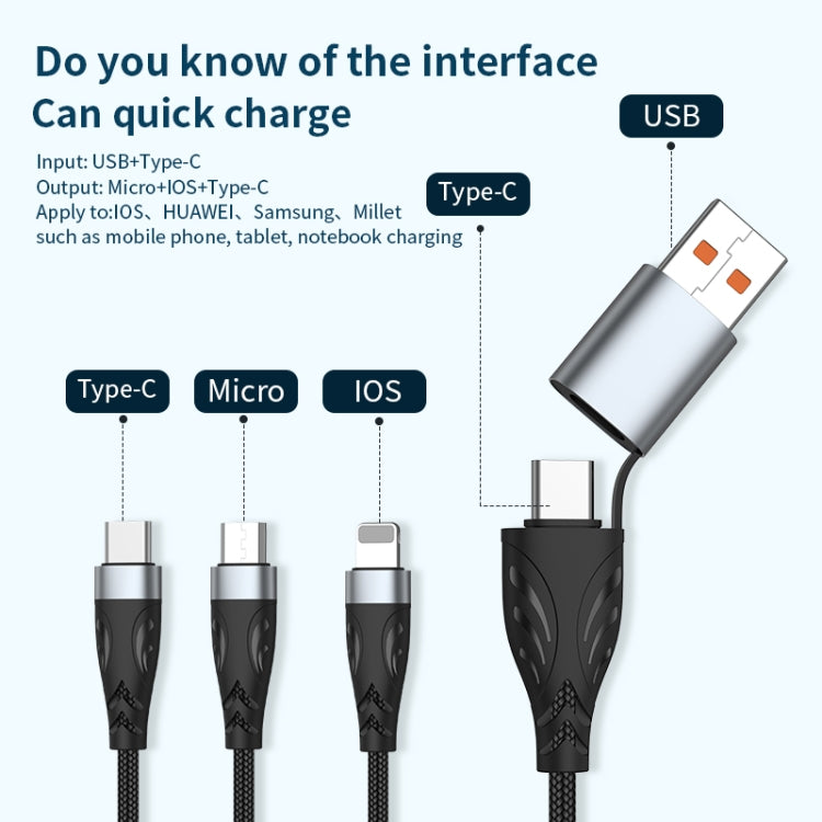 ADC-008 100W USB/Type-C to Type-C + 8핀 + 마이크로 USB 2 to 3 완전 호환 고속 충전 데이터 케이블, 1.2m, 2m