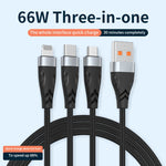 ADC-008 66W USB to USB-C/Type-C + 8핀 + 마이크로 USB 3-in-1 완전 호환 고속 충전 데이터 케이블, 1.2m, 2m