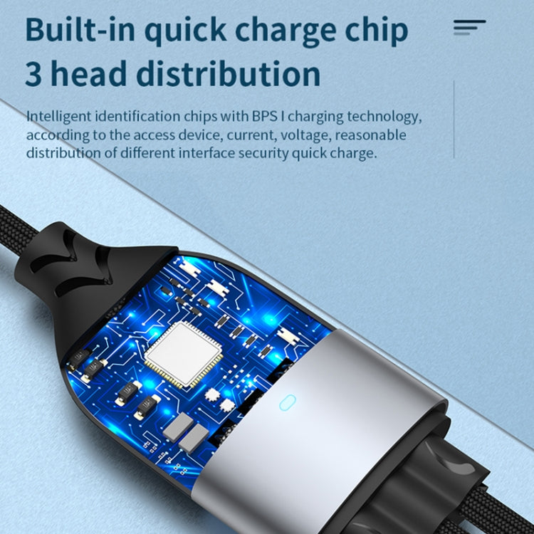 ADC-008 66W USB to USB-C/Type-C + 8핀 + 마이크로 USB 3-in-1 완전 호환 고속 충전 데이터 케이블, 1.2m, 2m