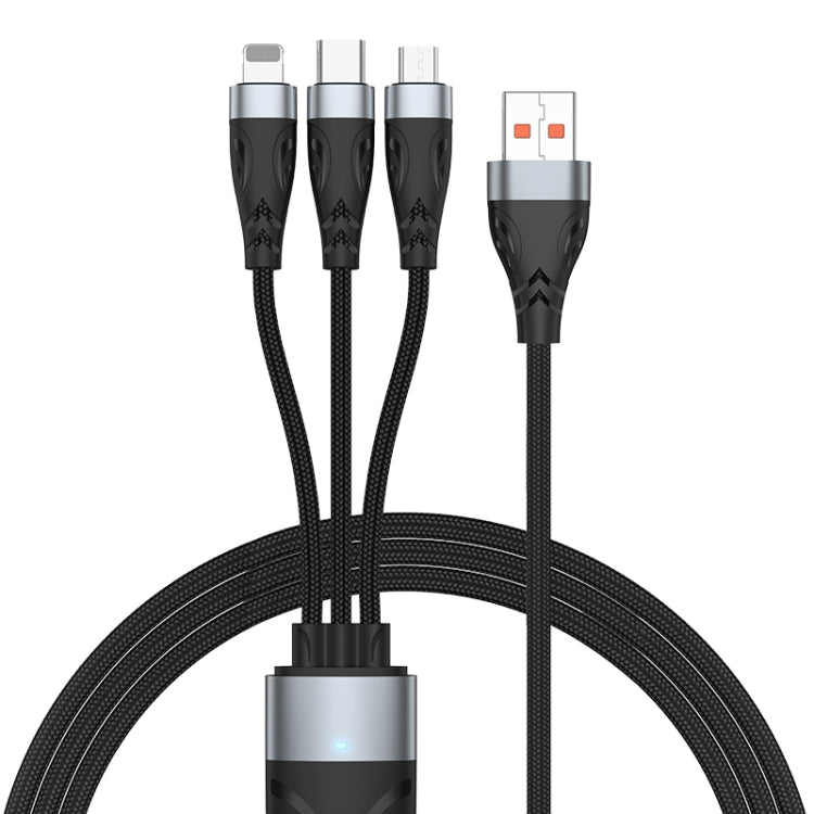 ADC-008 66W USB to USB-C/Type-C + 8핀 + 마이크로 USB 3-in-1 완전 호환 고속 충전 데이터 케이블, 1.2m, 2m