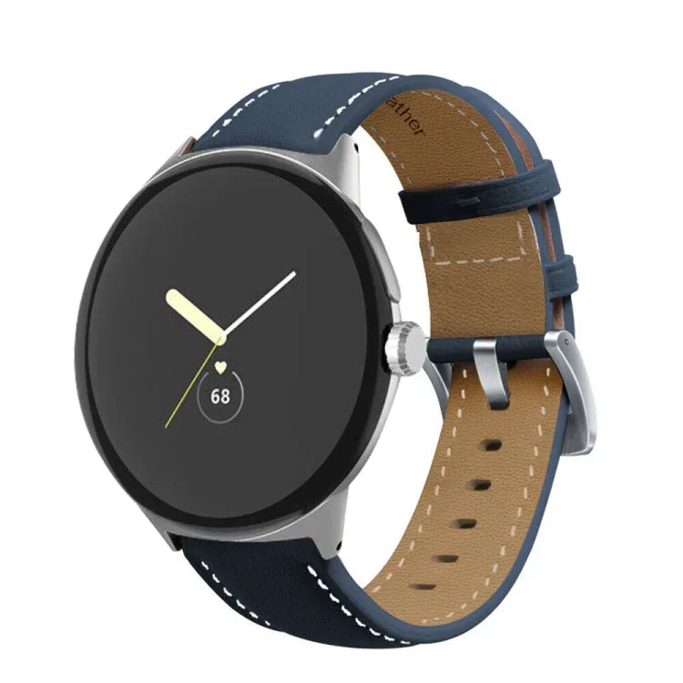 Google Pixel Watch 4 / 3 / 2 / 1 41mm용 뾰족한 꼬리 스티칭 천연 가죽 시계줄