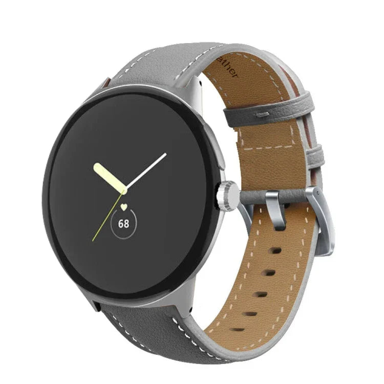 Pointed Tail Stitching Genuine Leather Watch Band, For Google Pixel Watch 4 / 3 / 2 / 1 41mm