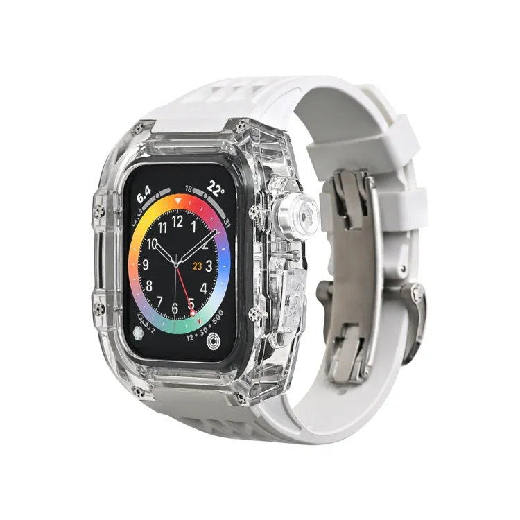 Fluorine Rubber Clear Watch Band Case, For Apple Watch Series 8&7 45mm, For Apple Watch Series 8&7 45mm/SE 2&6&SE&5&4 44mm