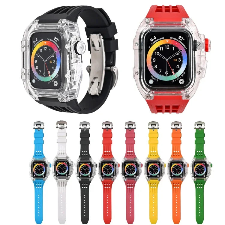 Fluorine Rubber Clear Watch Band Case, For Apple Watch Series 8&7 45mm, For Apple Watch Series 8&7 45mm/SE 2&6&SE&5&4 44mm