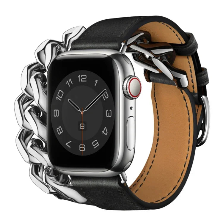 더블 루프 천연 가죽 스테인리스 스틸 시계줄, Apple Watch Ultra 49mm / 시리즈 8&7 45mm용, Apple Watch 시리즈 8&7 41mm용