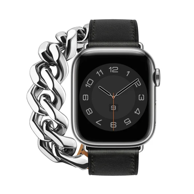 더블 루프 천연 가죽 스테인리스 스틸 시계줄, Apple Watch Ultra 49mm / 시리즈 8&7 45mm용, Apple Watch 시리즈 8&7 41mm용