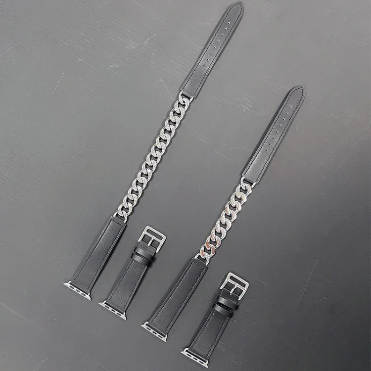 더블 루프 천연 가죽 스테인리스 스틸 시계줄, Apple Watch Ultra 49mm / 시리즈 8&7 45mm용, Apple Watch 시리즈 8&7 41mm용