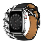 더블 루프 천연 가죽 스테인리스 스틸 시계줄, Apple Watch Ultra 49mm / 시리즈 8&7 45mm용, Apple Watch 시리즈 8&7 41mm용