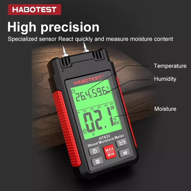 HABOTEST HT633 휴대용 다기능 디지털 디스플레이 목재 수분 측정기, HT633
