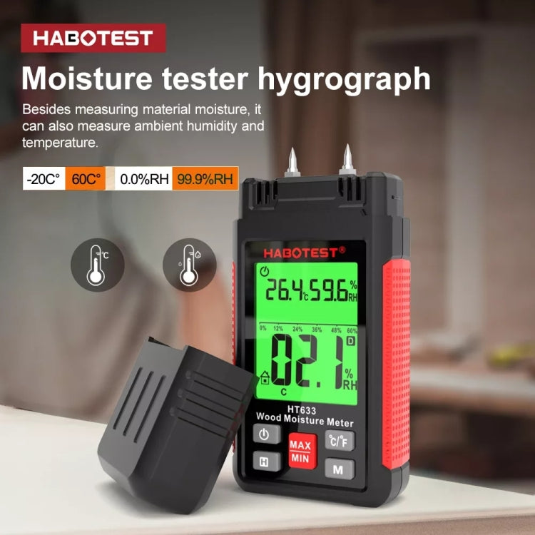 HABOTEST HT633 휴대용 다기능 디지털 디스플레이 목재 수분 측정기, HT633