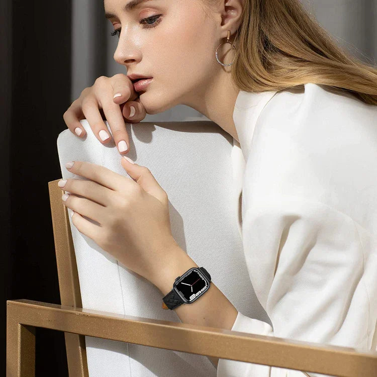 마름모 패턴 천연 가죽 시계줄, Apple Watch 시리즈 8&7 41mm / SE 2&6&SE&5&4 40mm / 3&2&1 38mm용, Apple Watch 시리즈 8&7 41mm / SE 2&6&SE&5&4 40mm / 3&2&1 38mm용