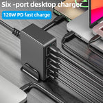 818H 120W Type-C + USB 6포트 데스크탑 고속 충전기, 미국 플러그, 영국 플러그, EU 플러그, 호주 플러그