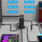 818H 120W Type-C + USB 6포트 데스크탑 고속 충전기, 미국 플러그, 영국 플러그, EU 플러그, 호주 플러그