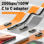 100W 타입-C 수컷 to 타입-C 암컷 20Gbps 아연 합금 어댑터, 타입-C 수컷 to 타입-C 암컷 측면 굽힘, 타입-C 수컷 to 타입-C 암컷 수직 각도, 타입-C 수컷 to 타입-C 암컷 중간 굽힘, 타입-C 수컷 to 타입-C 암컷 직선
