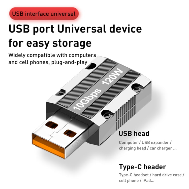 120W 타입-C 암컷 to USB 3.0 수컷 아연 합금 직선 어댑터, 타입-C 암컷 to USB 3.0 수컷 직선