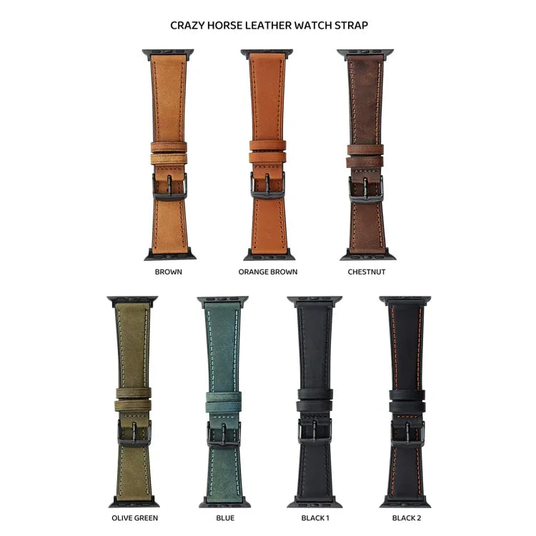 크레이지 호스 천연 가죽 시계줄, 애플 워치 시리즈 8&7 41mm / SE 2&6&SE&5&4 40mm용, 애플 워치 울트라 49mm / 시리즈 8&7 45mm / SE 2&6&SE&5&4 44mm용