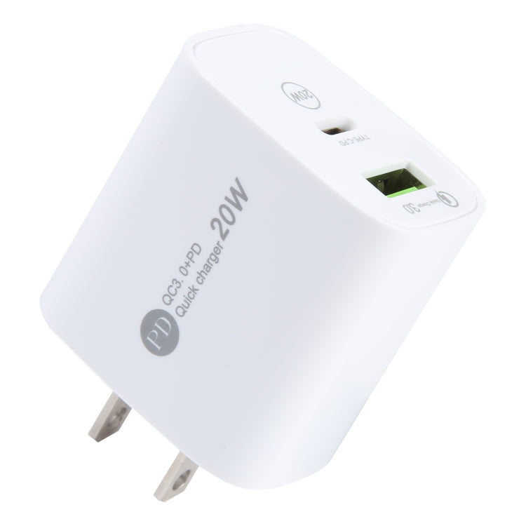 PD 20W USB-C/Type-C+QC 3.0 USB 인터페이스 고속 충전기, 사양: US 플러그