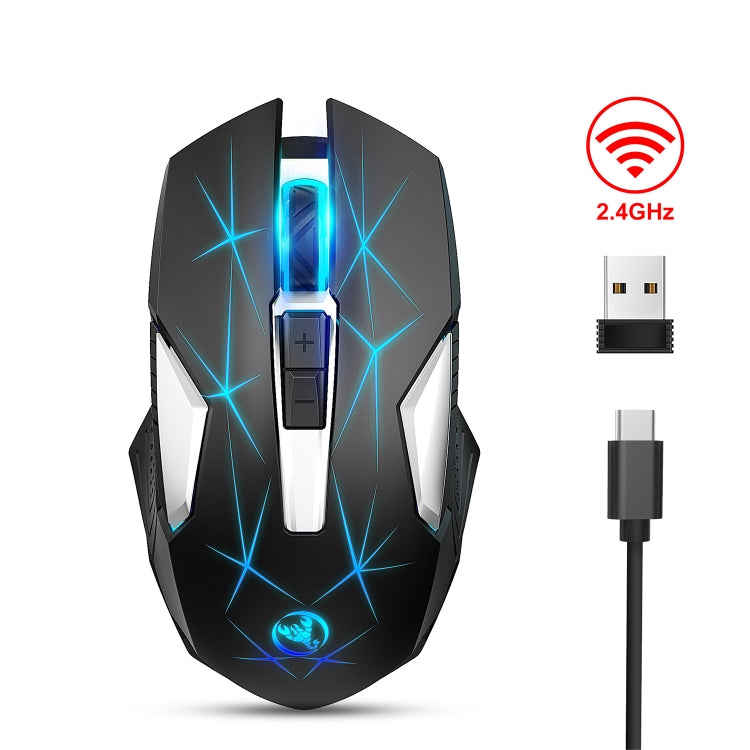HXSJ T300 7키 2400DPI 2.4G 컬러풀 발광 무선 마우스, T300 블랙