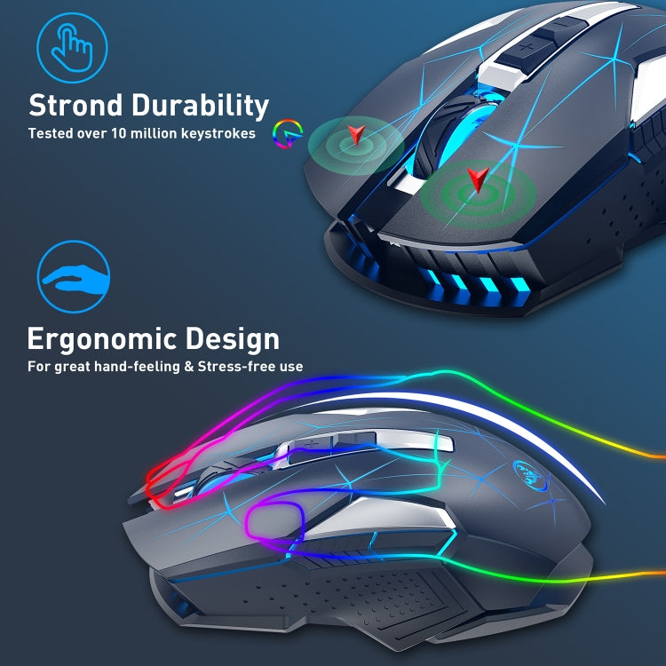 HXSJ T300 7 Keys 2400DPI 2.4G Colorful Luminous Wireless Mouse, T300 Black