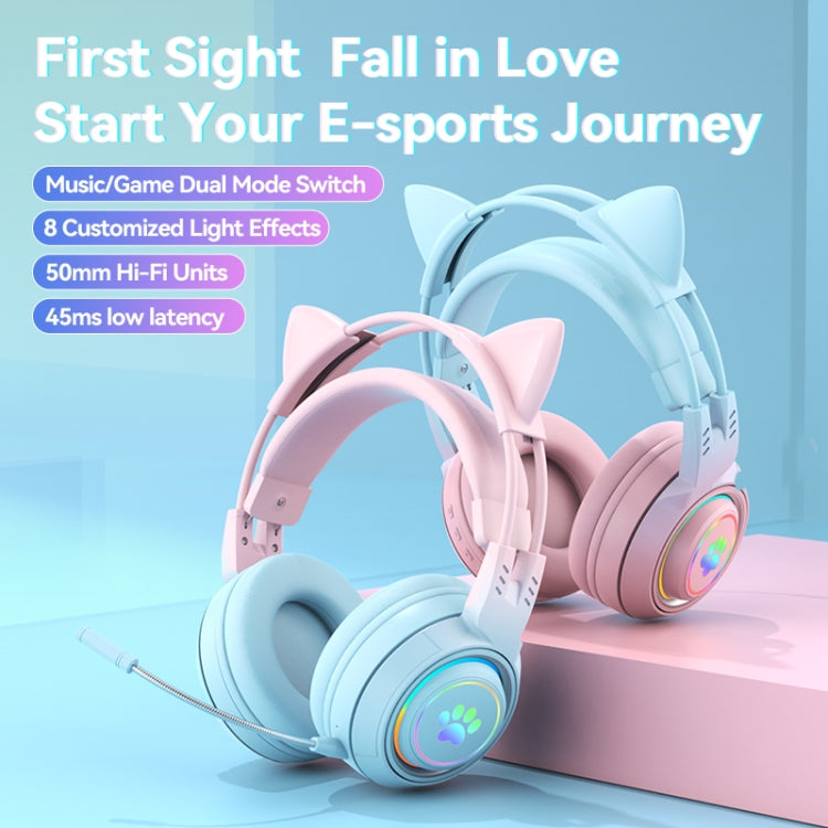 T25 RGB 스테레오 고양이 귀 블루투스 무선 헤드폰 분리형 마이크 포함