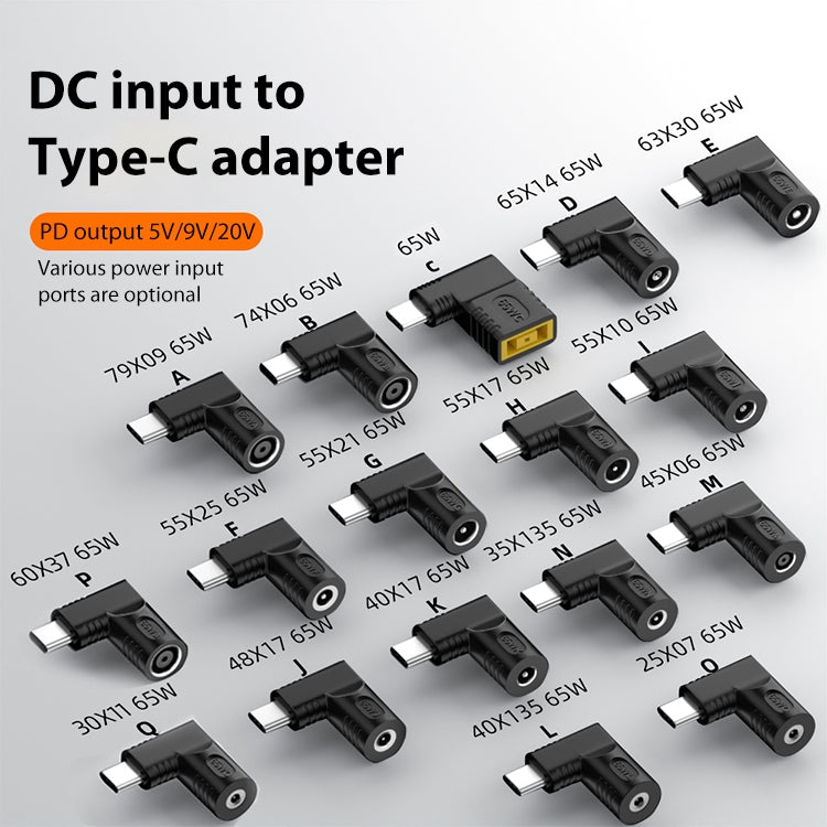 65W DC 입력 to USB-C / 타입-C PD 전원 어댑터, 7.9x0.9mm, 7.4x0.6mm, 레노버 스퀘어 포트용, 6.5x1.4mm, 6.3x3.0mm, 5.5x2.5mm, 5.5x2.1mm, 5.5x1.7mm, 5.5x1.0mm, 4.8x1.7mm, 4.0x1.7mm, 4.0x13.5mm, 4.5x0.6mm, 3.5x1.35mm, 2.5x0.7mm, 6.0x3.7mm, 3.0x1.1mm
