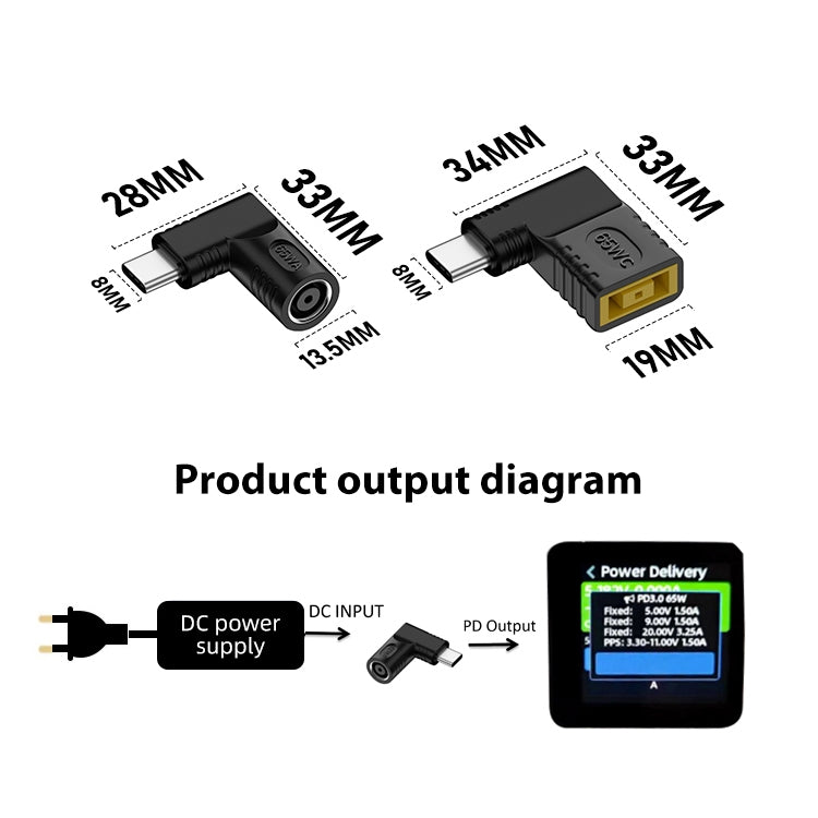 65W DC 입력 to USB-C / 타입-C PD 전원 어댑터, 7.9x0.9mm, 7.4x0.6mm, 레노버 스퀘어 포트용, 6.5x1.4mm, 6.3x3.0mm, 5.5x2.5mm, 5.5x2.1mm, 5.5x1.7mm, 5.5x1.0mm, 4.8x1.7mm, 4.0x1.7mm, 4.0x13.5mm, 4.5x0.6mm, 3.5x1.35mm, 2.5x0.7mm, 6.0x3.7mm, 3.0x1.1mm