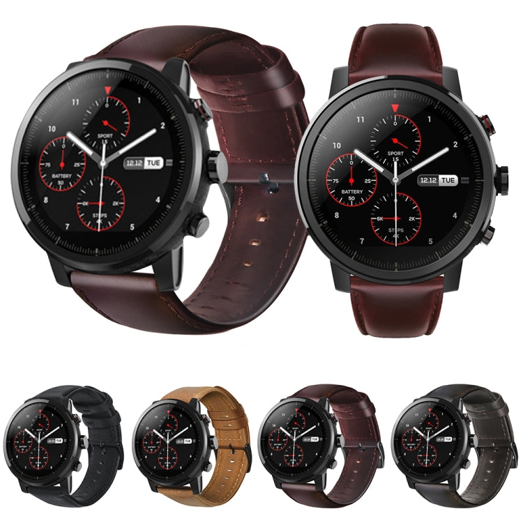 오일 왁스 천연 가죽 시계 밴드, 아마즈핏 GTR 47mm / 페이스 / 스트라토스용, 아마즈핏 2 스트라토스용, 틱워치 프로 / E2 / S2용, 페블 1세대용, 페블 타임용
