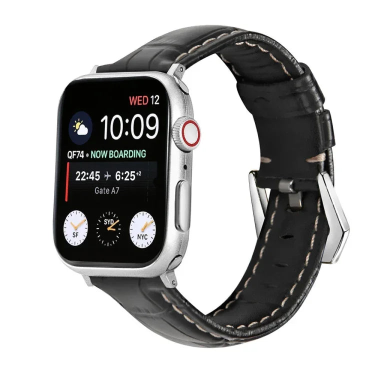 실버 버클 천연 가죽 시계 밴드, Apple Watch 시리즈 8&7 45mm용, Apple Watch 시리즈 8&7 41mm용
