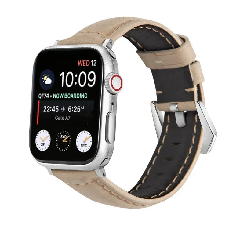 실버 버클 천연 가죽 시계 밴드, Apple Watch 시리즈 8&7 45mm용, Apple Watch 시리즈 8&7 41mm용