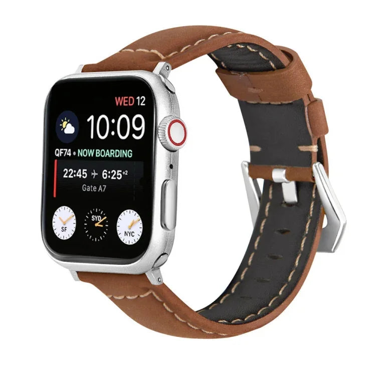 실버 버클 천연 가죽 시계 밴드, Apple Watch 시리즈 8&7 45mm용, Apple Watch 시리즈 8&7 41mm용