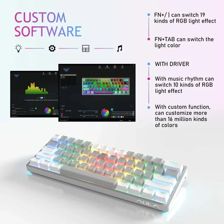 AULA F3261 Type-C 유선 핫스왑 61키 RGB 기계식 키보드
