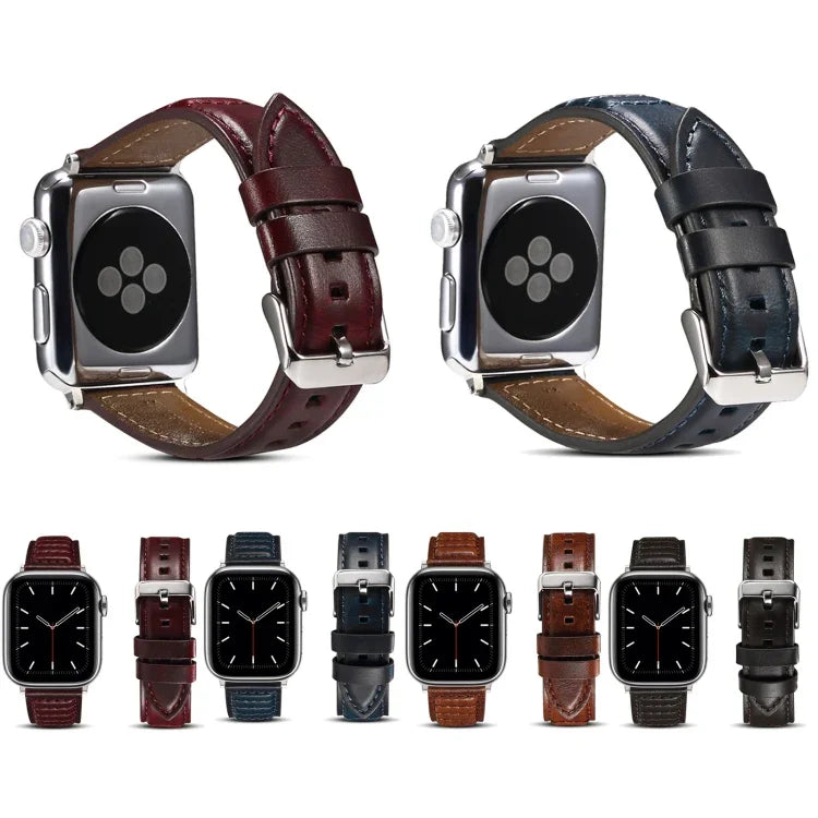 오일 왁스 천연 가죽 시계줄, 애플 워치 Ultra 49mm / 시리즈 8&7 45mm / SE 2&6&SE&5&4 44mm / 3&2&1 42mm용, 애플 워치 시리즈 8&7 41mm / SE 2&6&SE&5&4 40mm / 3&2&1 38mm용