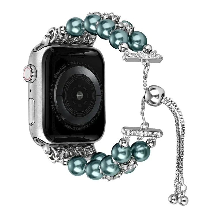Double Row Beads Telescopic Chain Watch Band, For Apple Watch Ultra 49mm / Series 8&7 45mm / SE 2&6&SE&5&4 44mm / 3&2&1 42mm, For Apple Watch Series 8&7 41mm / SE 2&6&SE&5&4 40mm / 3&2&1 38mm