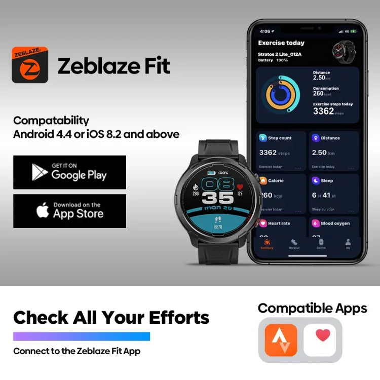 Zeblaze Stratos 2 Lite 1.32인치 IPS 화면 5 ATM 방수 GPS 스마트워치, 심박수 모니터링 / 스포츠 모드 지원, Stratos 2 Lite
