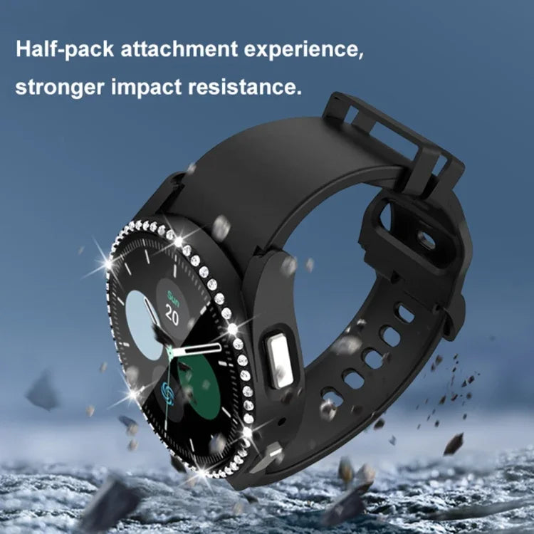 Single Row Diamond PC + Tempered Glass Watch Case, For Samsung Galaxy Watch5 44mm