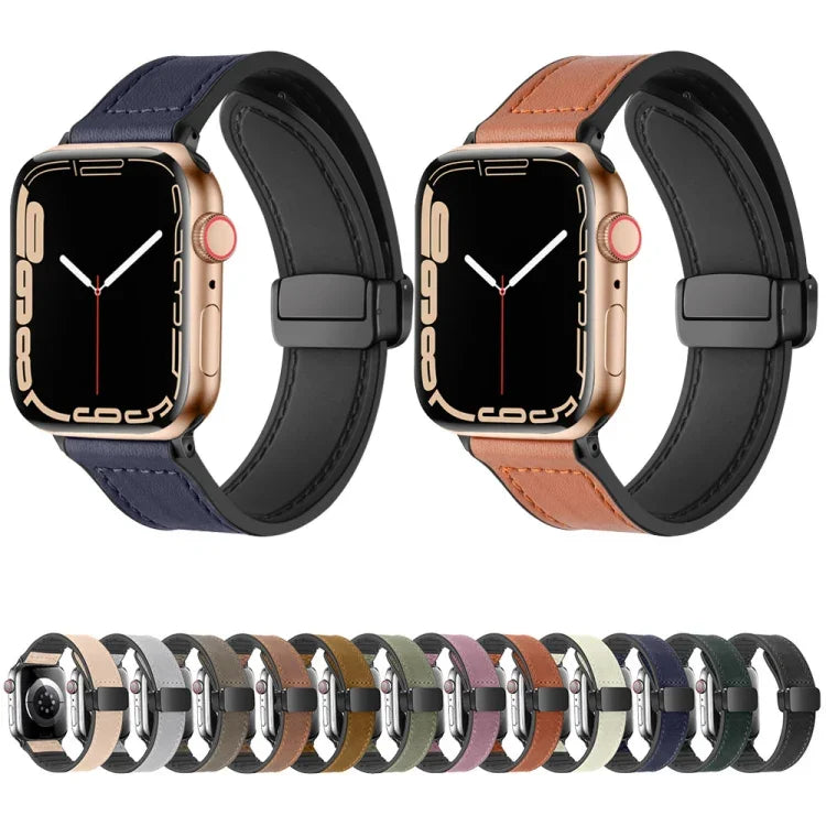 애플 워치 울트라 49mm / 시리즈 8&7 45mm / SE 2&6&SE&5&4 44mm / 3&2&1 42mm용 자기 접이식 실리콘 가죽 시계 밴드, 애플 워치 울트라 49mm용