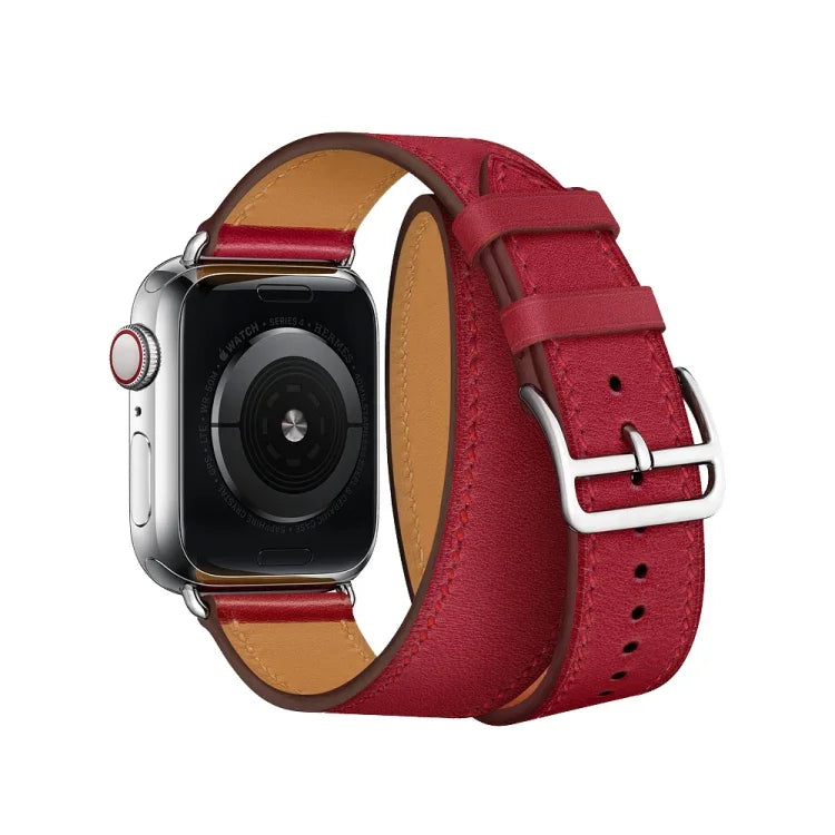 Leather Double Loop Replacement Strap Watchband, For Apple Watch Series 7 41mm / 6 & SE & 5 & 4 40mm / 3 & 2 & 1 38mm, For Apple Watch Series 7 45mm / 6 & SE & 5 & 4 44mm / 3 & 2 & 1 42mm