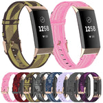 For Fitbit Charge 4 / Charge 3 / Charge 3 SE Stainless Steel Head Grain Nylon Denim Replacement Strap Watchband