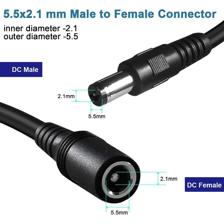 5.5 x 2.1mm 암-수 DC 전원 연장 케이블, 1m, 1.5m, 3m, 5m, 10m