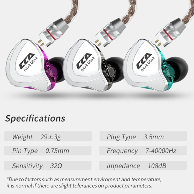 CCA CCA-C10 3.5mm 금도금 플러그 10유닛 하이브리드 유선 컨트롤 인이어 이어폰, 마이크 없음