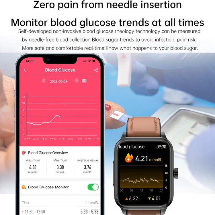 ET540 1.91인치 IP67 방수 실리콘 밴드 스마트 시계, 심전도(ECG) / 비침습 혈당 측정 지원, ET540 (블루), ET540 (레드)