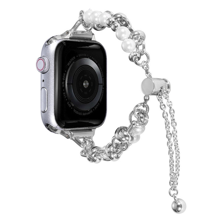 진주 팔찌 메탈 시계 밴드, 애플 워치 SE 2023 44mm용, 애플 워치 울트라 49mm용, 애플 워치 8 41mm용, 애플 워치 SE 2023 40mm용, 애플 워치 울트라 2 49mm용, 애플 워치 8 45mm용, 애플 워치 SE 2022 40mm용