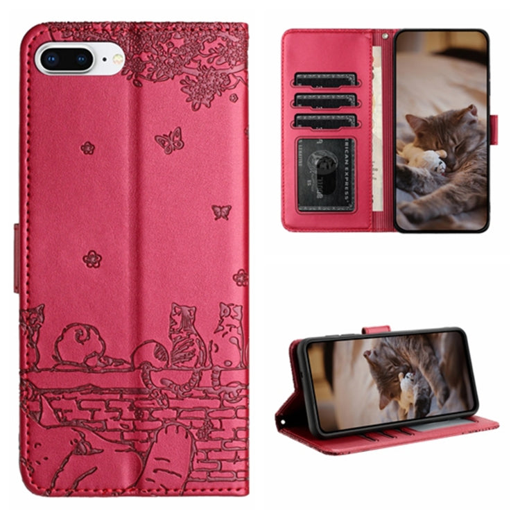 고양이 엠보싱 패턴 가죽 휴대폰 케이스와 스트랩, iPhone 11 Pro용, iPhone XS Max용, iPhone X용, iPhone 7 Plus / 8 Plus용