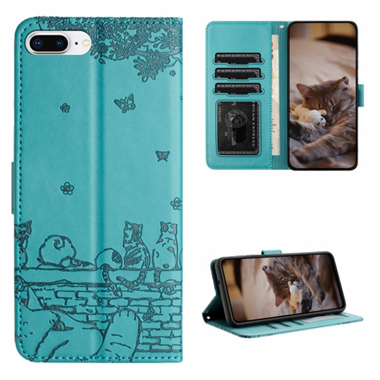 고양이 엠보싱 패턴 가죽 휴대폰 케이스와 스트랩, iPhone 11 Pro용, iPhone XS Max용, iPhone X용, iPhone 7 Plus / 8 Plus용