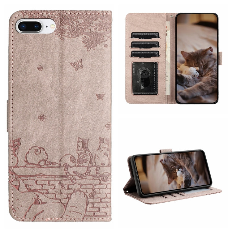 고양이 엠보싱 패턴 가죽 휴대폰 케이스와 스트랩, iPhone 11 Pro용, iPhone XS Max용, iPhone X용, iPhone 7 Plus / 8 Plus용