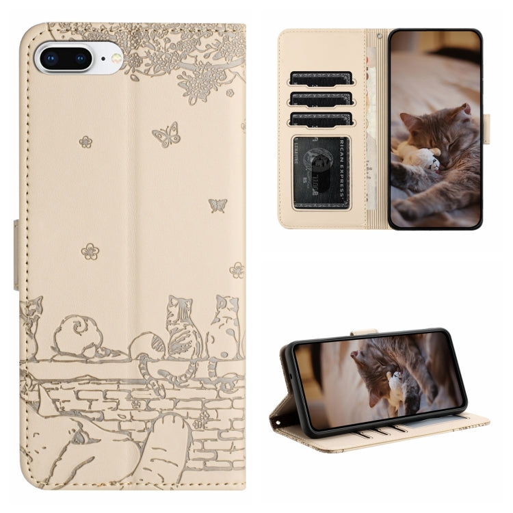 고양이 엠보싱 패턴 가죽 휴대폰 케이스와 스트랩, iPhone 11 Pro용, iPhone XS Max용, iPhone X용, iPhone 7 Plus / 8 Plus용