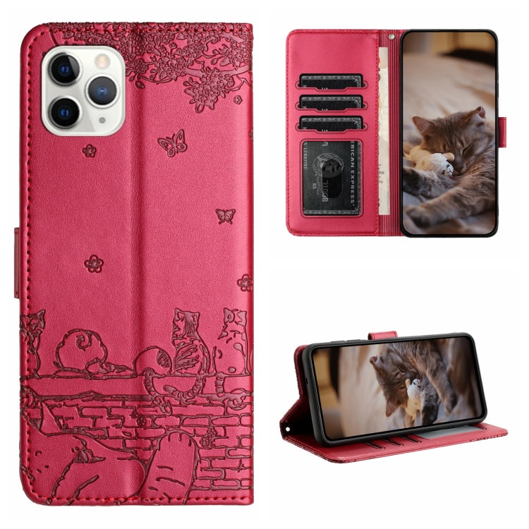 고양이 엠보싱 패턴 가죽 휴대폰 케이스와 스트랩, iPhone 11 Pro용, iPhone XS Max용, iPhone X용, iPhone 7 Plus / 8 Plus용