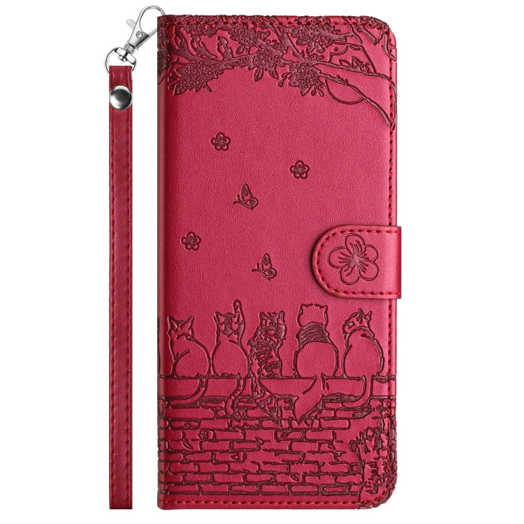 고양이 엠보싱 패턴 가죽 휴대폰 케이스와 스트랩, iPhone 11 Pro용, iPhone XS Max용, iPhone X용, iPhone 7 Plus / 8 Plus용