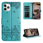 고양이 엠보싱 패턴 가죽 휴대폰 케이스와 스트랩, iPhone 11 Pro용, iPhone XS Max용, iPhone X용, iPhone 7 Plus / 8 Plus용