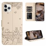 고양이 엠보싱 패턴 가죽 휴대폰 케이스와 스트랩, iPhone 11 Pro용, iPhone XS Max용, iPhone X용, iPhone 7 Plus / 8 Plus용
